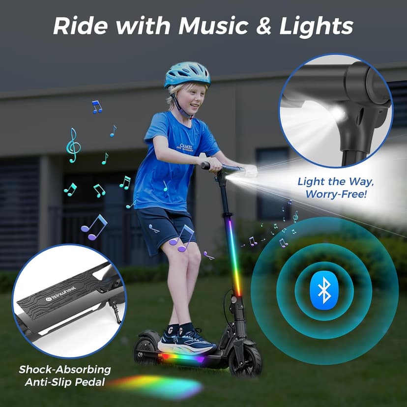 isinwheel S7 Electric Scooter for Kids Ages 8-14, 250W Foldable and 3 Adjustable Heights Kids Electric Scooter with 3 Speeds (5/8/12 Mph), Cruise Control, LED Display, Gift for Kid