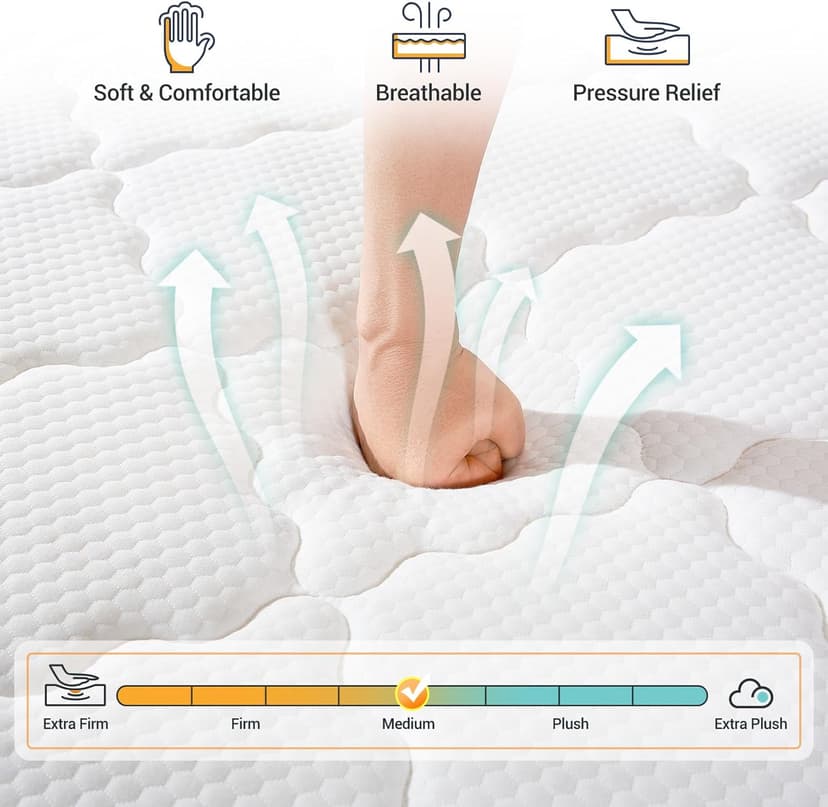Queen Mattress,10 Inch Memory Foam Hybird Queen Mattress in a Box with Individually Pocket Springs,Motion Isolation,Pressure Relief,Strong Edge Support, Medium Firm