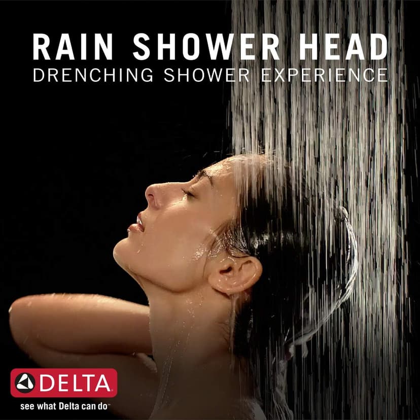 DELTA FAUCET Rain Shower Head, Rainfall Shower Head, Matte Black Shower Head Rainfall