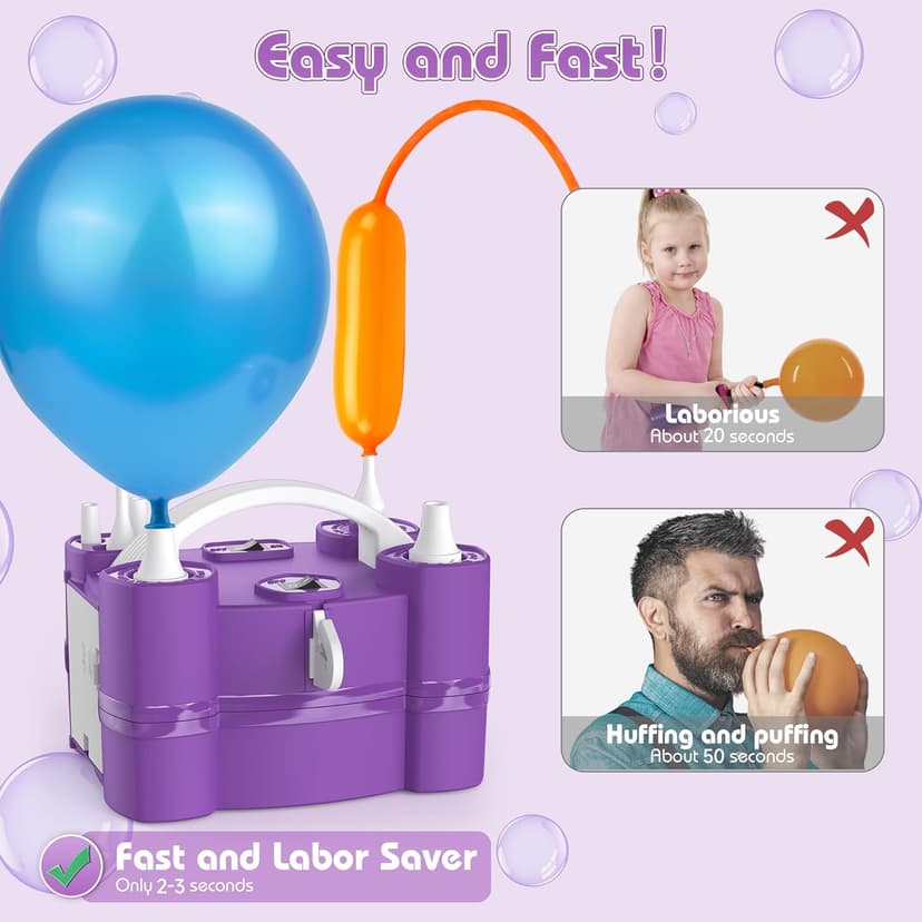 Balloon Pump, Triple Inflating Ports for 260q Foil Latex Mylar Balloon, 3-in-1 Electric Air Pump for Inflatables and Balloons, Inflator Deflator for Swimming Rings Air Mattress Pool Floats