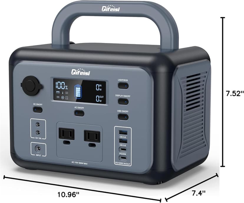 P500 Portable Power Station, 518Wh LiFePO4 Battery with 110V/500W Pure Sine Wave AC Outlets, PD 100W Output/Input, Solar Generator for Camping RV CAPA Home Emergency (Solar Panel Optional)