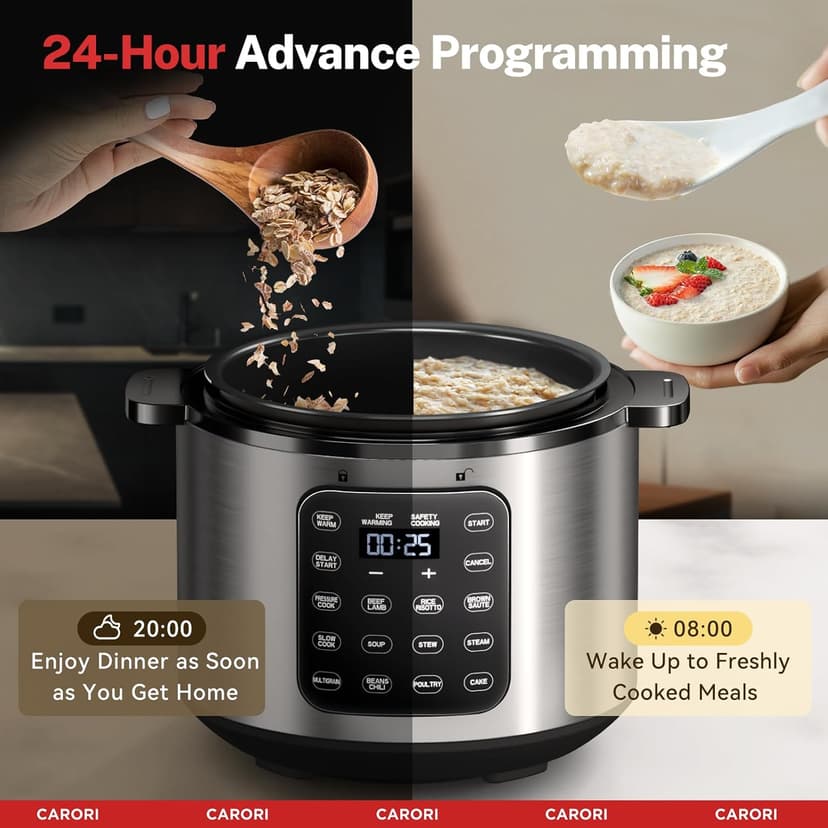 9-in-1 Electric Pressure Cooker 6 Qt, Programmable Multi-Function Cooker with Safer Vent, Olla de Presion, Rice Cooker, Slow Cooker, Steamer, Sauté, Warmer & Sterilizer, 1000W, Stainless Steel