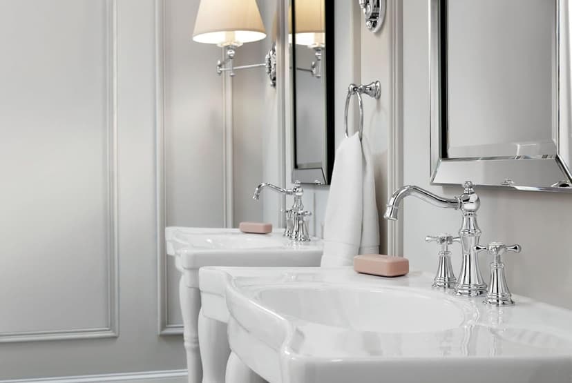 Moen Weymouth Chrome Two-Handle Widespread Cross Handle Bathroom Faucet Trim Set, Valve Required, TS42114