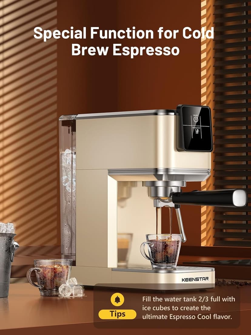 KEENSTAR 20Bar Espresso Machine with Rapid Cold Brew, Hot & Iced Coffee Machine, Espresso Maker with Milk Frother Steam Wand, Touch Screen with 40oz Water Tank for Latte, Cappuccino, Gift