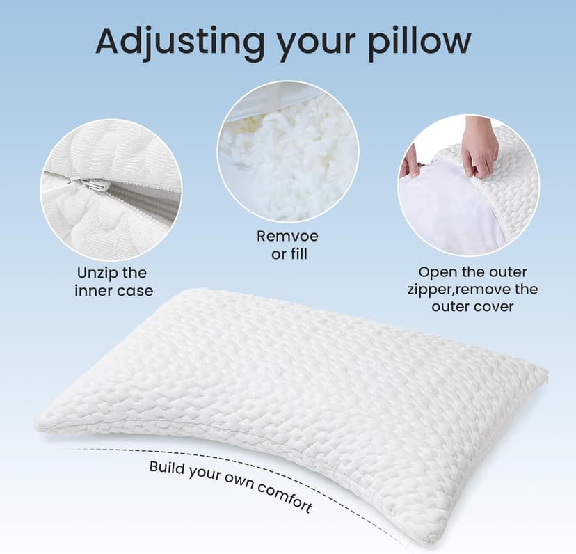 Original Adjustable Bed Pillow for Sleeping, Good for Side, Back & Stomach Sleeper with Washable Removable Cover, Additional Foam Fill Included