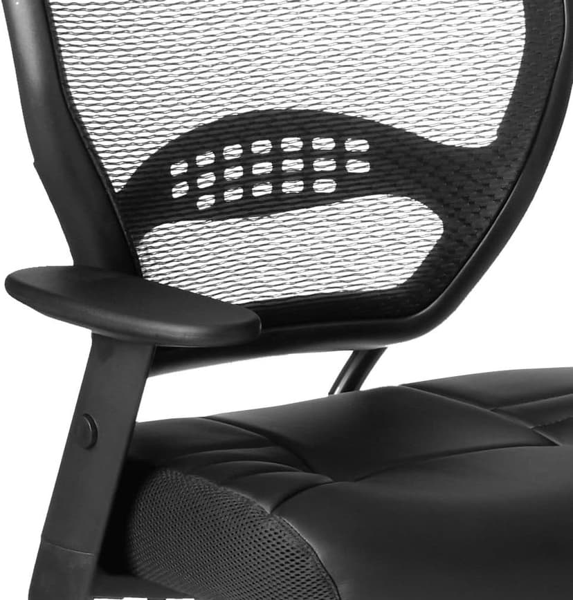 Space Seating AirGrid Back and Padded Stitched Bonded Leather Seat, 2-to-1 Synchro Tilt Control, Adjustable Arms, Nylon Base Adjustable Managers Chair, Black