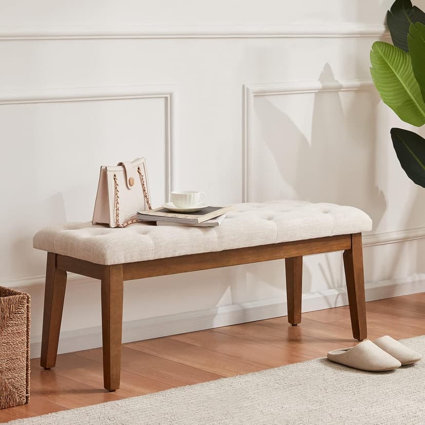 HUIMO Bedroom Bench for End of Bed, Upholstered Dining Seat for Kitchen, Button-Tufted Ottoman Bench for Entryway and Living Room, Beige