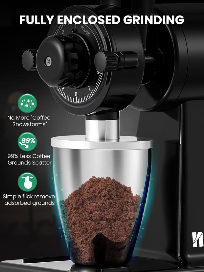 Huanyu Flat Burr Coffee Grinder Large Capacity 35oz Red and Huanyu Electric Coffee Bean Grinder with Closed Grinding System Anti-Static Design for Dust-Free Home Use Bundle