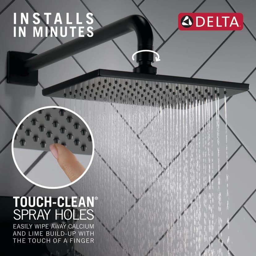 DELTA FAUCET Rain Shower Head, Rainfall Shower Head, Matte Black Shower Head Rainfall