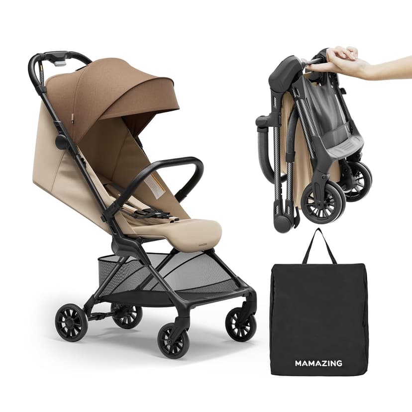 Lightweight Baby Strollers for Airplane, Ultra-Compact Travel Stroller, Light & Strong Portable Toddler Stroller with Carbon Fiber Frame and UPF 50+ Waterproof Fabric, Only 9.9 lbs, Brown