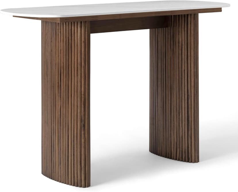 47.24" Walnut Console Table with Sintered Stone Top, Fluted Solid Wood Base Sofa Table, Mid Century Modern Entryway Table for Hallway, Behind The Couch, Living Room, Foyer, Easy Assembly