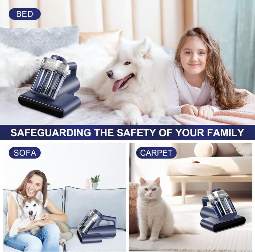 Mattress Vacuum Bed Vacuum Cleaner with 253.7nm UV-C Light, 600W & 16Kpa Strong Suction,33000 RPM/Min Tapping, HEPA Filter,149℉ Heat & Ultrasonic & Anion for Bed and Pet