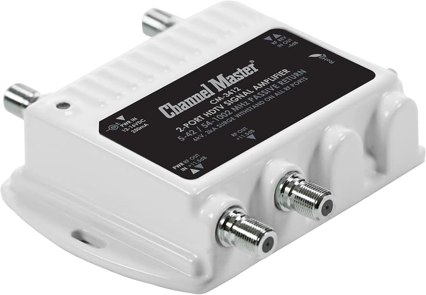 Channel Master Ultra Mini 2-2-Port TV Antenna Distribution Amplifier, 11.5dB gain, Compatible with Non-Amplified TV Antennas, Cable and Internet Modems, Increases Signal Strength, Indoor/Outdoor