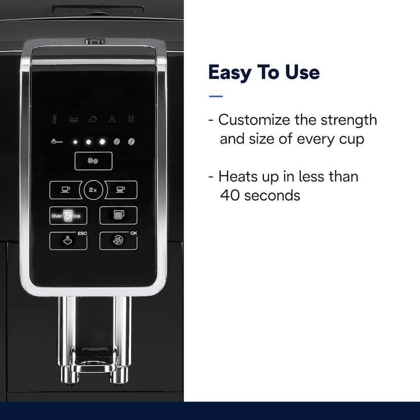 De'Longhi Dinamica Espresso Machine, Black - Automatic Bean-to-Cup Brewing, Built-In Steel Burr Grinder & Manual Frother - One-Touch Hot & Iced Coffee - Easy Cleanup