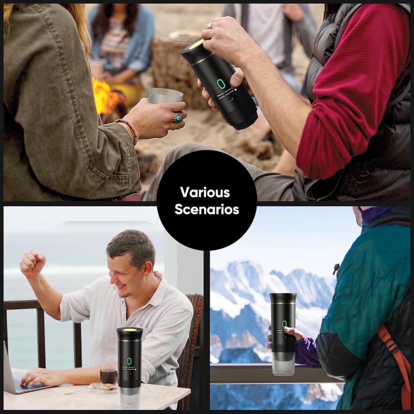 Portable Espresso maker, Travel Coffee Machine for Camping, Car Self-Heating Coffee Maker with USB-C,Compatible With Ground Coffee & NS Capsules, Portable Espresso Machine for RV, Hiking, Home