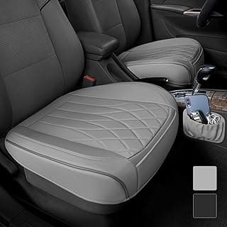 2 Pack Leather Front Car Seat Cover Bottom Car Seat, Universal Anti-Slip Driver Car Seat Protectors with Storage Pocket, Waterproof Bottom Auto Seat Cushion Pad Mat for Most Vehicles(Gray)