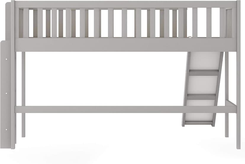 Bellemave Twin Size Loft Bed for Kids,Low Loft Bed with Slide and Ladder,Wood Loft Bed Twin for Girls Boys,Grey