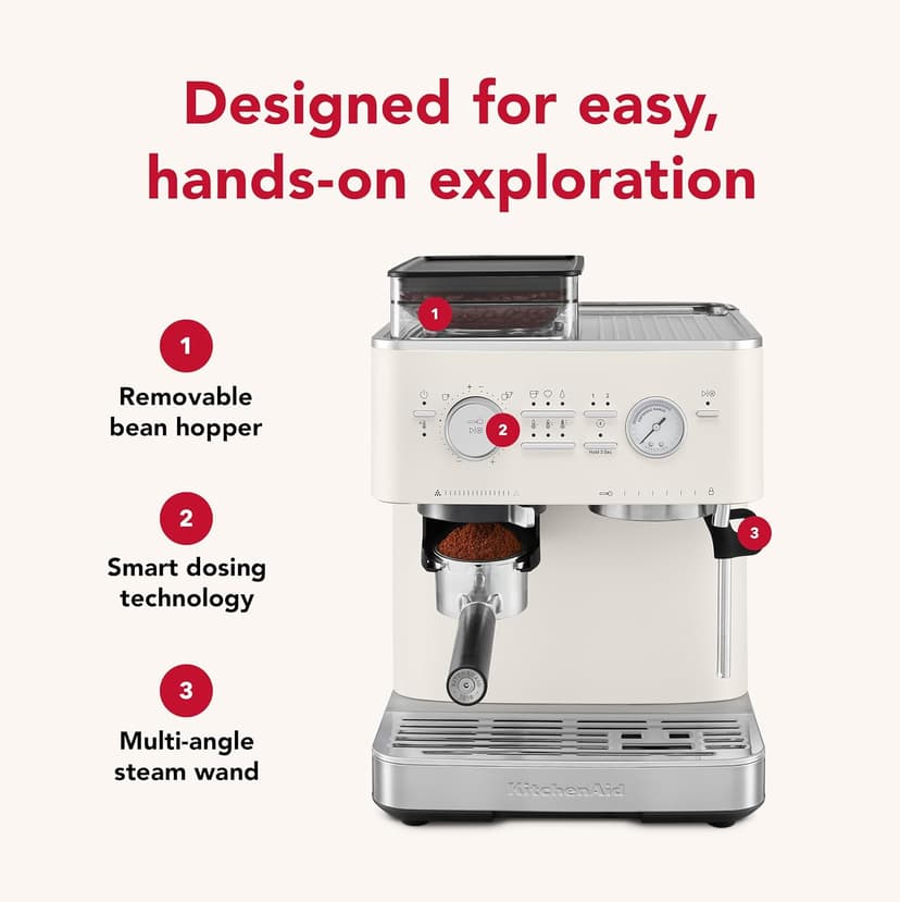 KitchenAid Semi Automatic Espresso Machine with Burr Grinder, KES6551, Porcelain White