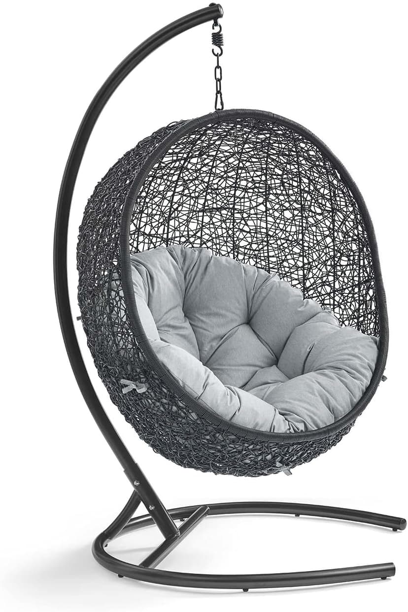Modway EEI-739-GRY-SET Encase Wicker Rattan Outdoor Patio Porch Lounge Egg, Swing Chair with Stand, Gray