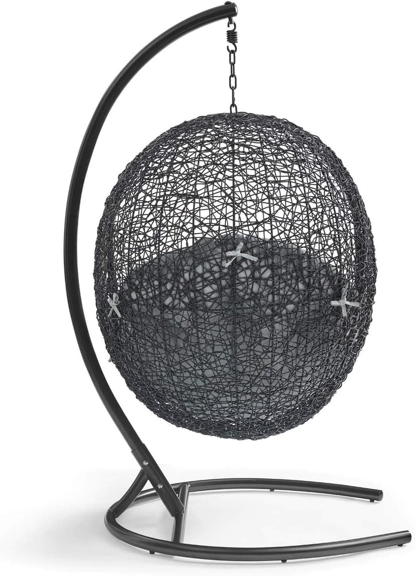 Modway EEI-739-GRY-SET Encase Wicker Rattan Outdoor Patio Porch Lounge Egg, Swing Chair with Stand, Gray