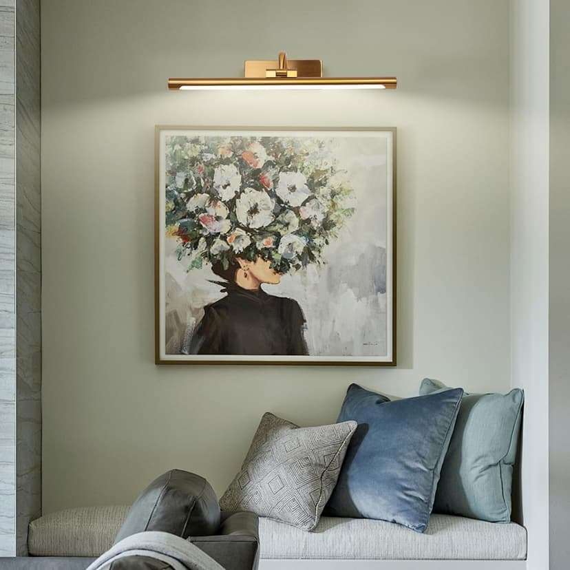 Battery Picture Light 3W 16” Wireless Art Lights for Paintings Brass Gold Rechargeable Gallery Light 3CCT Display Light with Remote and Timer Dimmable Wall Light for Portrait Dartboard Canvas