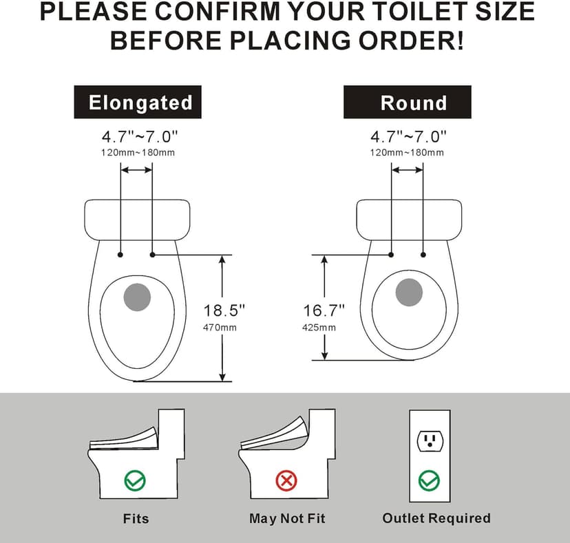 Electric Bidet Toilet Seat Elongated, Heated Toilet Seat, Instant Warm Water, Warm Air Dryer, Rear Feminine and Oscillating Washing, Wireless Remote, Night Light, Slow Close Lid, LED Display
