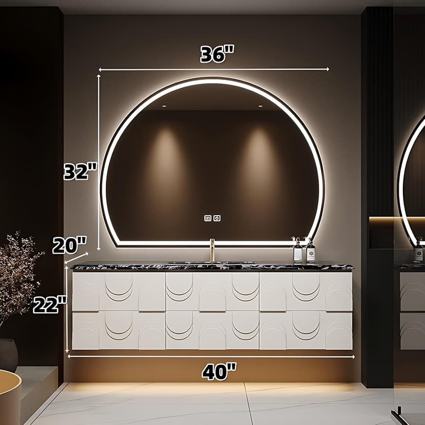 Bathroom Vanity with Sink - Elegant Bathroom Sink Cabinet, Floating Vanity with Smart Anti-Fog Mirror, Multi-Layer Thick Solid Wood Material - Complete Accessories (White, 40")