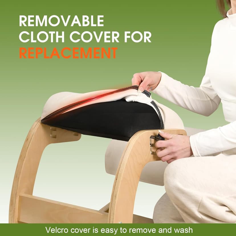 Ergonomic Kneeling Chair with Back Support,Kneeling Chair Improve Posture and Relife Back Pain,Soft Memory Arc-Pad and Wood Adjustable Height Rocking Knee Chairs,Ideal for Office Home Desk,Natual