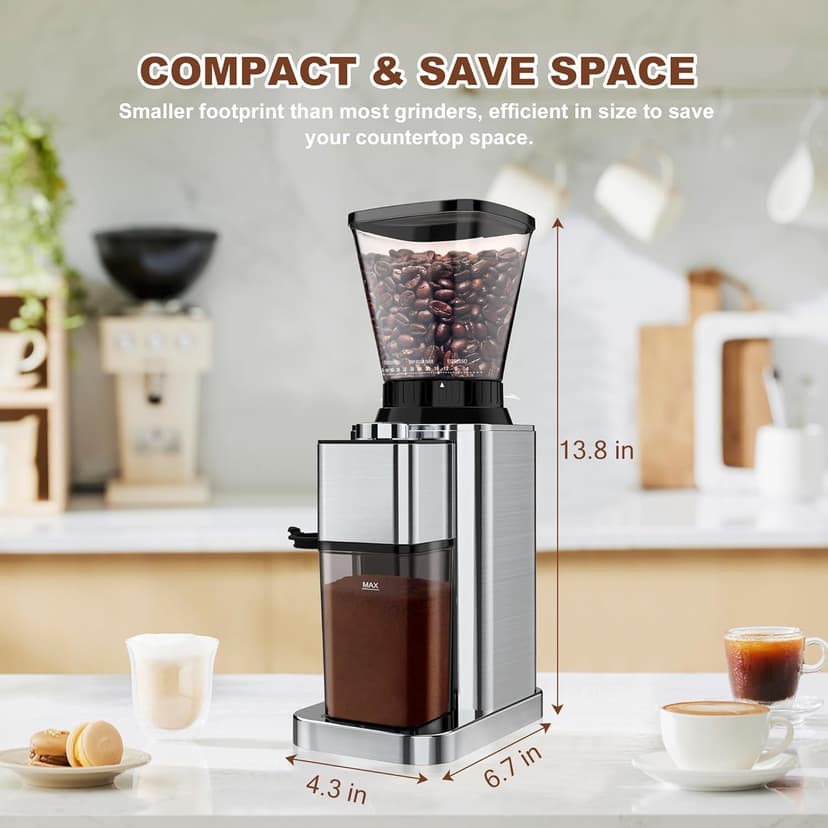 Conical Burr Coffee Grinder Electric, Espresso Coffee Bean Grinder for Home Use Adjustable 48 Grind Settings, 35s Precision Timer, Stainless Steel, Anti-Static for Pour Over/Drip/French Press