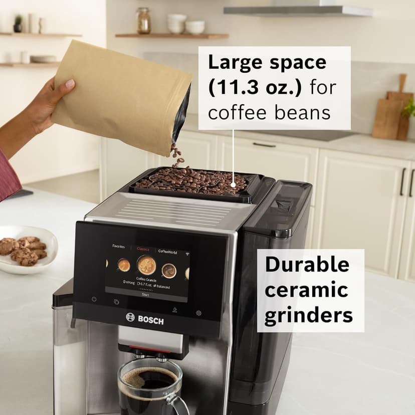 Bosch 800 Series Fully Automatic Espresso Machine – 36 Drinks with Coffee World, Cold Brew, Double Cup, Integrated Milk Container, Smart Features, in Stainless Steel
