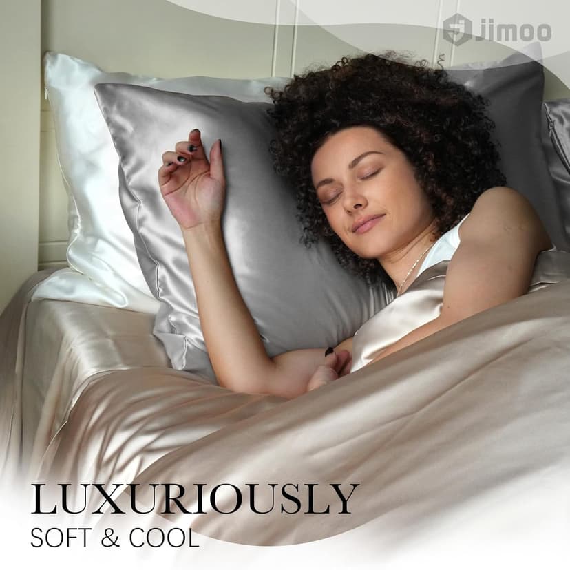 100% Mulberry Silk Pillowcase for Hair and Skin, 22 Momme Pure Natural Silk Pillow Case Both Sided with Zipper, Pillow Cover for Women Mom Men(Silver Grey, Standard 20''×26'')