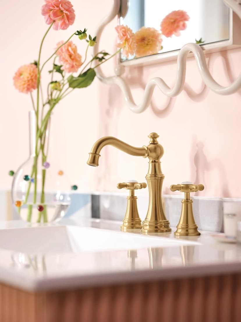 Moen Weymouth Brushed Gold Two-Handle Widespread Cross Handle Bathroom Faucet Trim Kit, Valve Required, TS42114BG