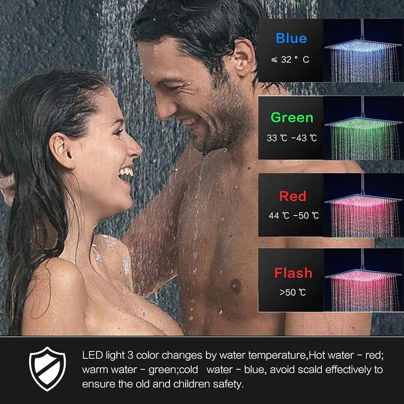 Shower Kits, Thermostatic Shower System LED 20"" Square Rainfall Shower Head System with Handheld Combo Set, Embedded Installation Black Shower Faucet Set Complete, (2 S?tt A)