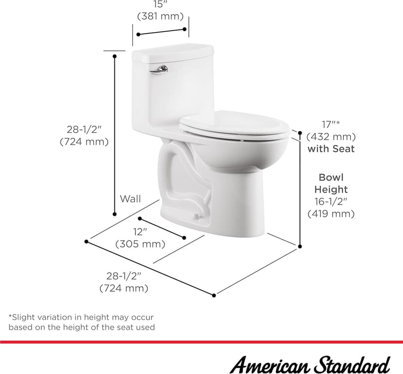 American Standard 612AA001.020 Compact Cadet 3, One-Piece Toilet with Slow-Close Seat and Wax Ring, Elongated Front, Left-Hand Flush, White, 1.28 gpf