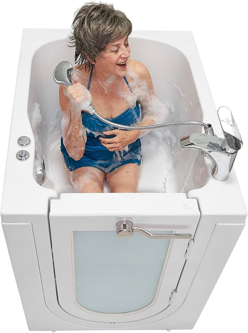 Ella Front Entry 32"x40" Acrylic Hydro Massage Walk-In Bathtub, Right Outward Swing Door, 2 Piece Fast Fill Faucet, 2" Drain