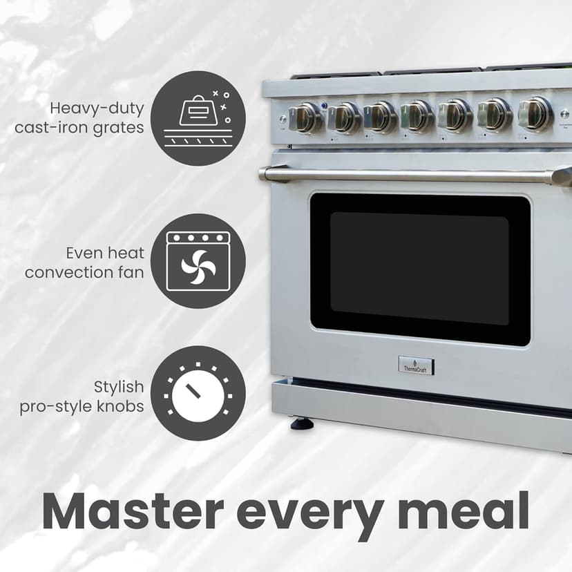 36-inch Pro-Style Gas Range with 6 High-Powered Burners & 6.0 cu. Ft. Convection Oven in Stainless Steel - Natural Gas/LP Convertible Freestanding Range