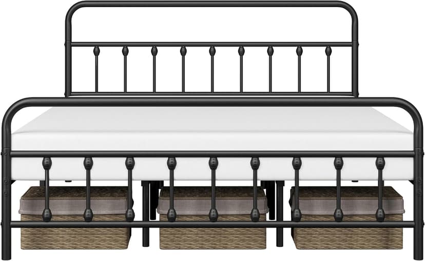 Yaheetech Classic Metal Platform Bed Frame Mattress Foundation with Victorian Style Iron-Art Headboard/Footboard/Under Bed Storage/No Box Spring Needed/King Size Black