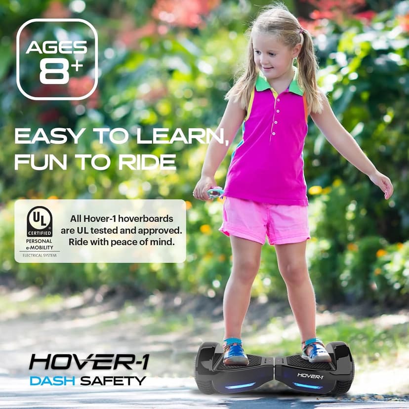 Hover-1 Dash Self Balancing Electric Hoverboard with 5 mph Max Speed, Dual 75W Motors, 6.3” Tires, 3 Mile Range, and LED Lights Self Balancing Scooter