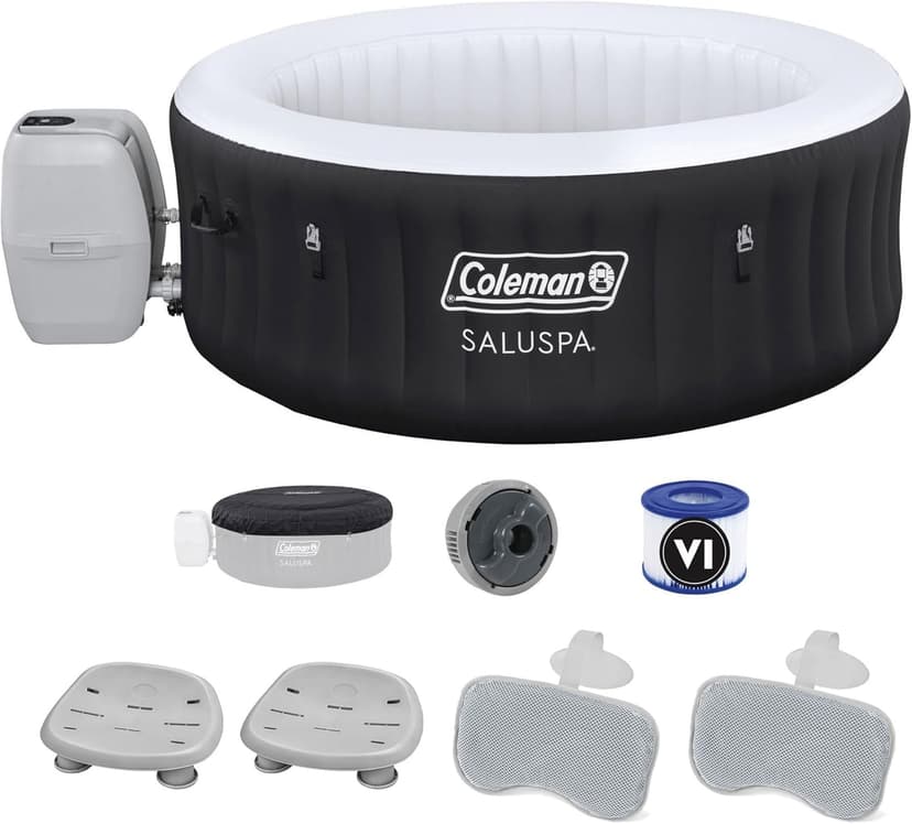 Bestway Coleman Miami AirJet Inflatable Hot Tub with EnergySense Cover, 2-Pack of SaluSpa Spa Seat and 2 Sets of SaluSpa Padded Headrest Pillows