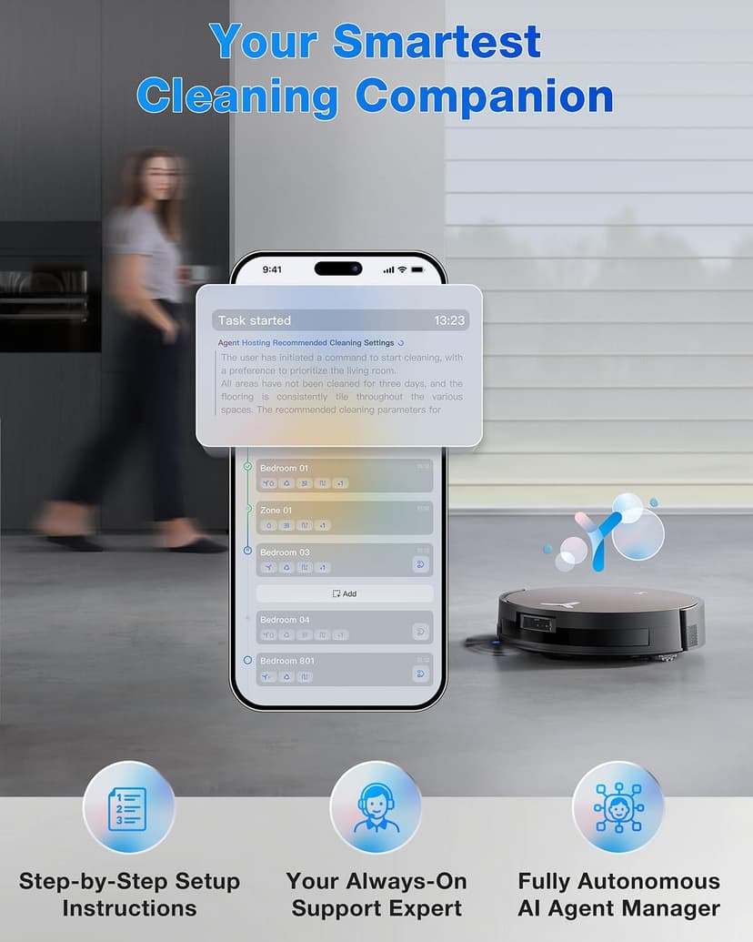 ECOVACS DEEBOT X11 OmniCyclone Robot Vacuum and Mop, PowerBoost Charging, OZMO Roller 2.0 Instant Self-Washing Mop, 19,500Pa Suction, Bagless OmniCyclone Station, AIVI 3D Smart Navigation