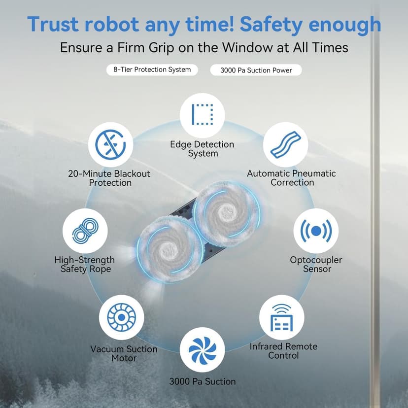 Automatic Window Cleaning Robot, Window Cleaner Robot Auto Dual Spray, 2025 Model Robot Limpia Vidrios AI Path Planning, 3000Pa Suction, Remote Control, Edge Detection for Streak-Free Glass