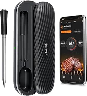500ft Bluetooth Wireless Meat Thermometer for Smoker, Fitflavor Digital Grill Meat Thermometer Wireless for Grilling BBQ Cooking Oven Rotisserie, Rechargeable Battery, IP67 Waterproof (FNT11-4)