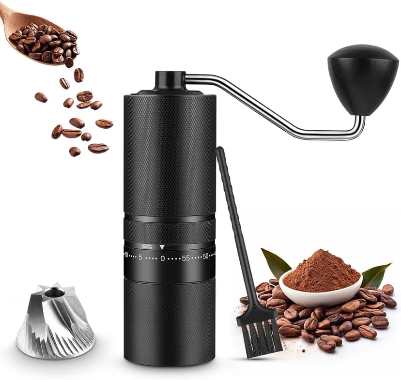 Portable Manual Coffee Grinder – 60 Precision Grind Settings, Stainless Steel Conical Burr Mill for Espresso, French Press & Travel