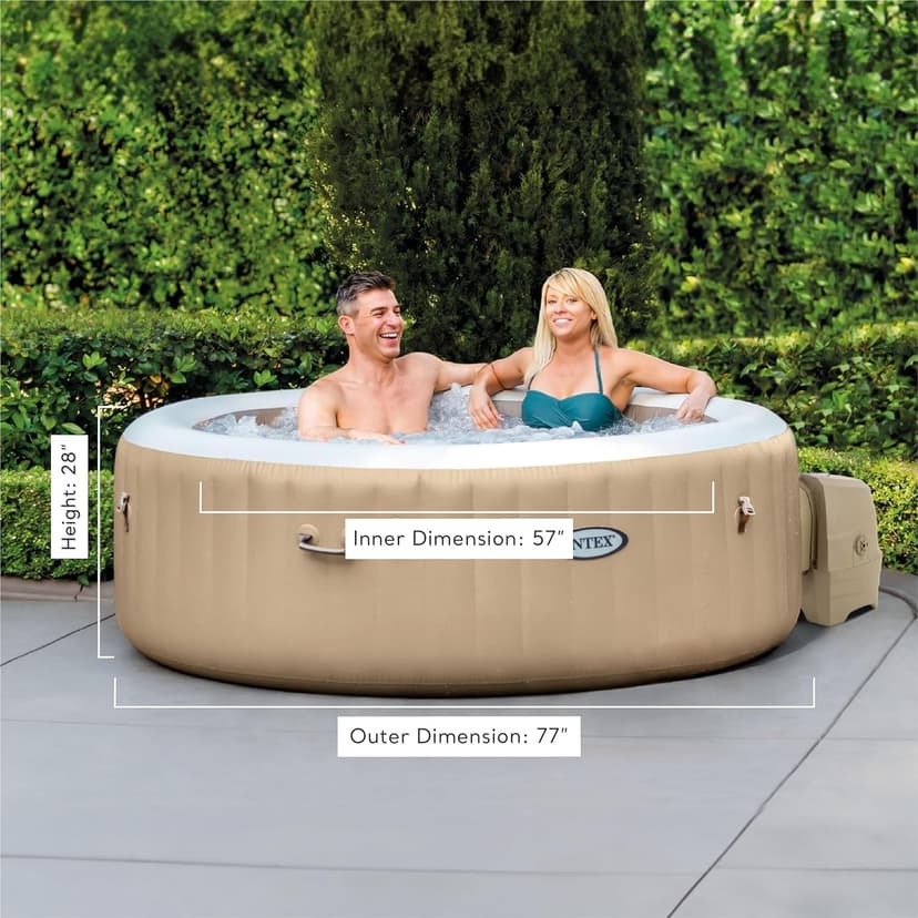 Intex 28425EH PureSpa Bubble Massage Spa Set Outdoor Inflatable Portable Hot Tub, Includes Energy Efficient Spa Cover, Saltwater System Ready, 4 Person, 77in x 28in