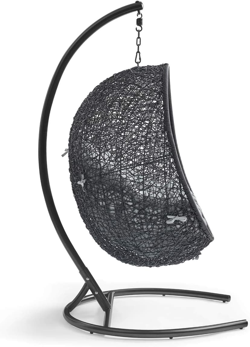 Modway EEI-739-GRY-SET Encase Wicker Rattan Outdoor Patio Porch Lounge Egg, Swing Chair with Stand, Gray