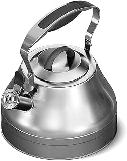 Stovetop Whistling Tea Kettle – 2.4 QT Stainless Steel Teapot with Ergonomic Handle, Fast Heating for Gas, Electric & Induction Stoves – Satin Finish, Silver
