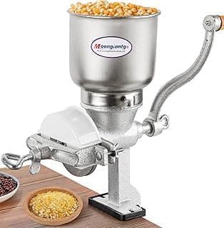 Moongiantgo Corn Grinder Cast Iron, Hand Crank Grain Mill with Large Hopper & Table Clamp, for Manual Crushing Barley Wheat Berries Coffee Chickpeas Seeds Pepper Dried Beans Animals Feed Home Brewing