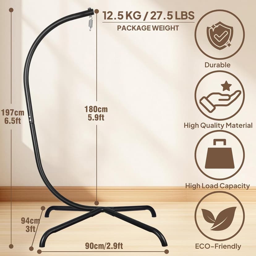 Chihee Hanging Egg Chair Stand,Strong Iron Hammock Chair Frame with Spring Hook Stable Base,Heavy Duty Swing Chair Stand 330 lbs,C Stand for Hanging Chair Indoor Outdoor Bedroom Patio Garden Balcony