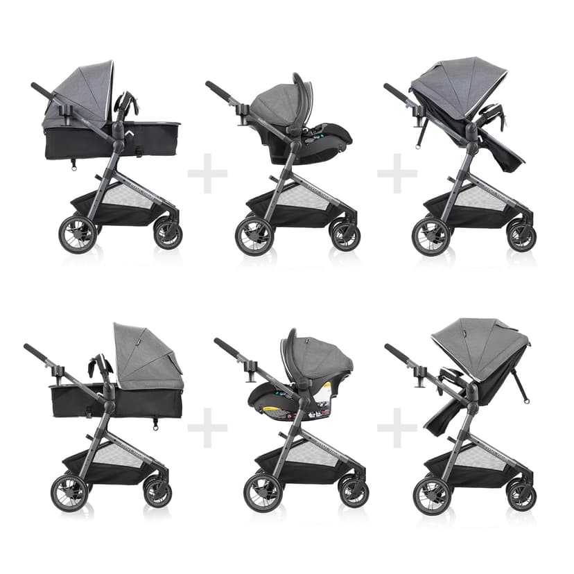 Evenflo Pivot Vizor Modular Reversible Stroller Travel System with LiteMax Infant Car Seat, Available in 6 Modes, Chasse Black