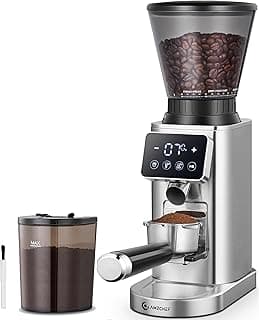 AMZCHEF Coffee Grinder, Coffee Bean Grinder for Home Use with Precise Grinding, LED Control Panel, Detachable Funnel Stand, Anti-static Design, 48 Grind Settings, silver